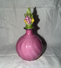 Vintage Pink Ceramic Glass Perfume Bottle w/ Floral Stopper Made In Germany picture