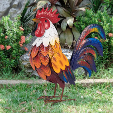 Metal Rooster Statues & Sculptures Standing Animal Lawn Ornament picture
