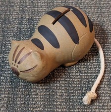 Vtg Takahashi Stoneware Cat Coin Bank Made In Japan Unmarked 1970's Kitty picture