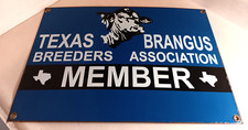 TEXAS BRANGUS BREEDERS ASSOCIATION MEMBER CATTLE PORCELAIN SIGN 1930'S - 1960'S picture