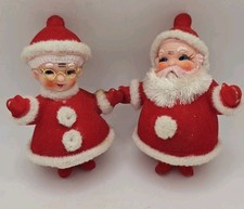 Vintage Flocked Plastic Santa Mrs Claus Christmas Figures Ornaments Assemblage picture