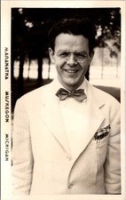 RPPC Man in Bow Tie Maranatha Muskegon Michigan Portrait Real Photo Postcard picture