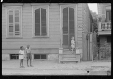 Photo:Children on Street House Porch 1930s 1940s Black and White Photo picture