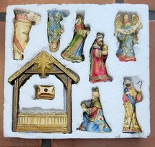 ROMAN INC Porcelain Holy Family Nativity Set #39833 9 Pieces Manger Original Box picture