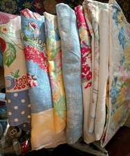 Mix Lot 9 Cotton Fabric Multi Flower Pattern Vtg Colorful Table Cloths picture
