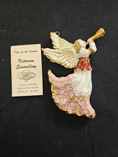 Vintage Alsan Company Victorian Enameling Angel W/Horn Ornament Peter Faberge   picture