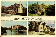 Stratford-upon-Avon Shakespeare Sites Multi-View Postcard Cotman-Color RPPC picture