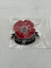 Remembrance Day Lest We Forget Red Poppy Metal Lapel Pin Badge 1.5x1.75” - New picture