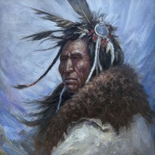 Mark Martensen Original Oil Painting Native American Warrior Portrait Framed Art picture