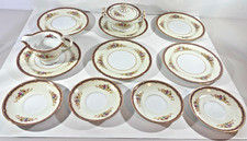 Vintage Noritake Occupied Japan 13 Piece China Set Maroon Floral Creamer Sugar picture