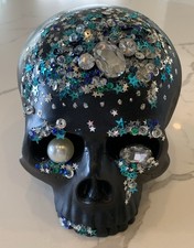 PIER1 HALLOWEEN BLACK BEJEWELED SKELETON SKULL New picture