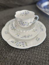 Shelly England Marquerite Fine Bone China Cup Saucer Plate Set Blue rock 13591 picture