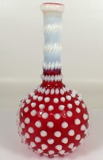 Antique c1880 Hobb USA Cranberry Opalescent Hobnail 7.75