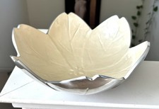 Julia Knight 13” Handcrafted Tulip Flower Enamel & Pewter In Snow Serving Bowl picture