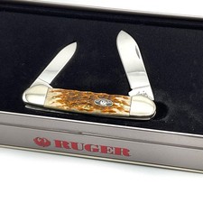 2005 Case XX Ruger shield Burnt Honey Canoe Red Barn Gift Tin & Knife Set picture