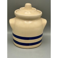 Robinson Ransbottom RRP Roseville Ohio 1 Qt Canister Crock Lid Blue Stripe picture