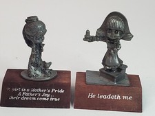 Paula's Collectibles Pewter on Wood Paula Set of 2 Figurines 1982 with Sticker picture