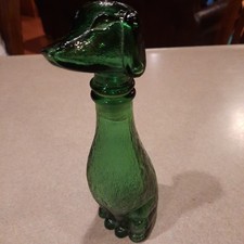 Vintage Emerald Green Glass Empoli Dachshund Dog Decanter Bottle Textured 9.5in picture
