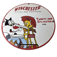 Vintage Winchester Porcelain Sign - Rifles Shotguns Gas Service Pump Sign picture