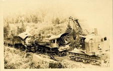 RPPC Vintage Boston & Maine Railroad Train Wreck Steam Locomotive Crane Postcard picture