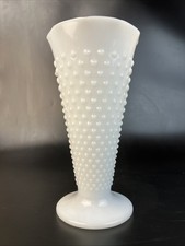 Vintage Anchor Hocking Milk Glass Hobnail Dot Dash Trumpet Vase 9.5