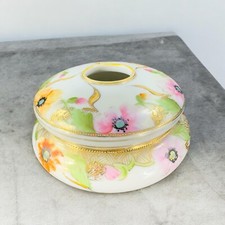 Antique Nippon Hand Painted Dresser Jar Container Hair Holder Textured Canister picture