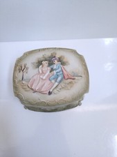 E W Vintage Victorian Footed Ceramic Trinket Box W Lid Handpainted picture