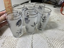 Vintage Set Of 6 Libby Silver Foliage Leaf Frosted Shot Glass/Juice Glasses J11 picture