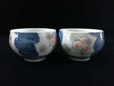 R1974 Vintage Japanese Porcelain Tea Cups Set of 2 Camellia Flower Signed picture