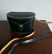 Black Vintage Tasco Binoculars Split Pigskin Leather Case In EUC picture