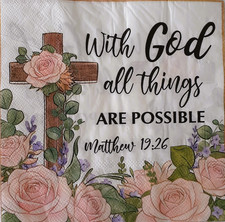 2 individual Paper Decoupage NAPKINS - CROSS GOD MATTHEW 1926 ROSES RELIGIOUS picture