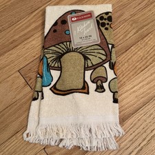 Vintage Retro 1970s Cannon Colorful Mushroom Kitchen Hand Towel Fringe NWT picture