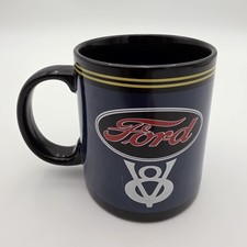 Ford Vintage V8 Logo Licensed Ceramic Coffee Mug Open Road Brands Navy Blue  picture