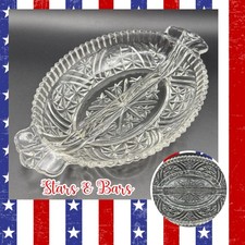 Vintage Anchor Hocking Stars & Bars Divided Oval Dish W/Handles Beautiful picture