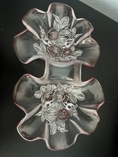 Vintage 1980’s Mikasa Rosella Pink Frosted Divided Serving Bowl Decor EUC picture