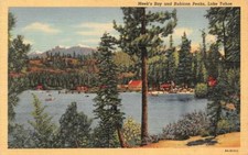 LAKE TAHOE, California CA  MEEK'S BAY Dock~Boats RUBICON PEAKS ca1940's Postcard picture