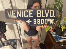 SUPER RARE 🔥 1946-62 Los Angeles Porcelain SHOTGUN Street Sign VENICE BLVD picture