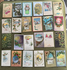 Lot of 24 Vintage Antique Christmas Holiday Bells Religious Snow Postcards picture