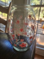 Vintage Cottage Floral  Clear Glass Vase 7 Inches Tall picture