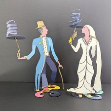 Piper Strong Hand Painted Metal Whimsical Sculptural Man Woman Candle Holders  picture