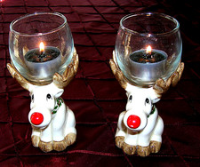 2 Sets Vintage 1976 Fitz & Floyd “Reindeer” Votive Candle Holders🦌 with Boxes🦌 picture
