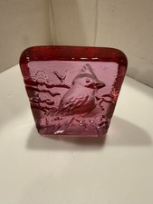 VTG Cardinal PINK Glass Paperweight Figurine 4