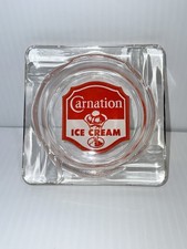 Vintage Carnation Ice Cream Glass Ashtray Sundae Logo Advertising Trinket Dish picture