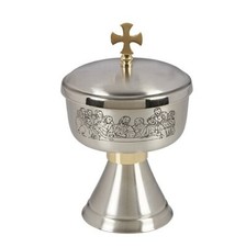 Ciborium, Last Supper Etched Ciborium with Cross Cover, Church Communion Ciboria picture