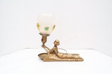 ATQ Art Deco Nude Woman Lady Figural Table Lamp Stuart & Sons Art Glass Shade picture