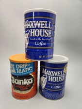 Vintage Maxwell House Sanka Drip-Matic Ground Coffee Metal Cans Set of 3 Empty picture