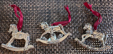 NIB  3 Gorham Rocking Horse Christmas Ornaments in Box SP Nickel picture