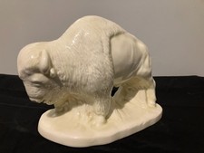 Vintage White Buffalo Bison Figurine Ceramic Statue by Duncan Enterprises 10 in picture
