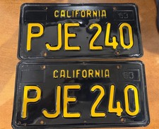 1963 California Black License Plates Pair Pair w/ 1965 Sticker YOM Vintage picture