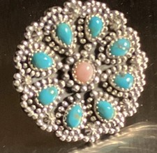 Pink Conch Turquoise Cluster Ring Flower Raindrop Sz 5.5 16g New Sterling 925 picture